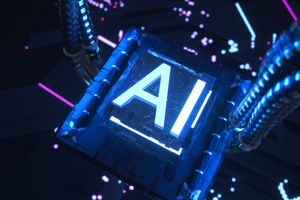 An image with blue background with the word "AI" in big bold highlighted text.