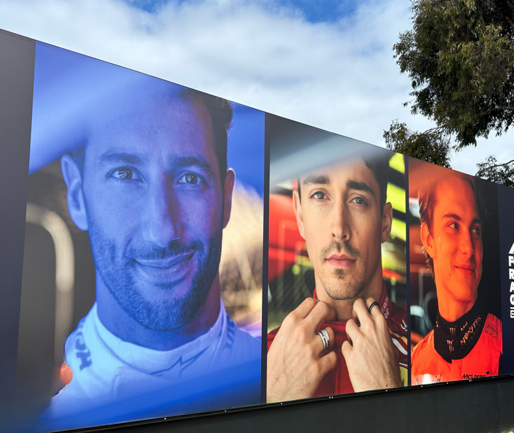 Large poster of F1 drivers at the 2024 AusGP