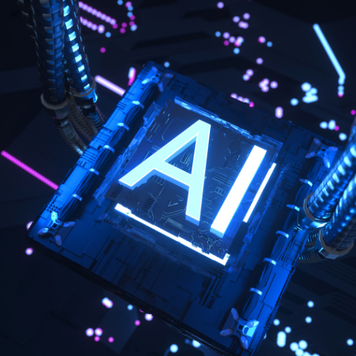 An image with blue background with the word "AI" in big bold highlighted text.