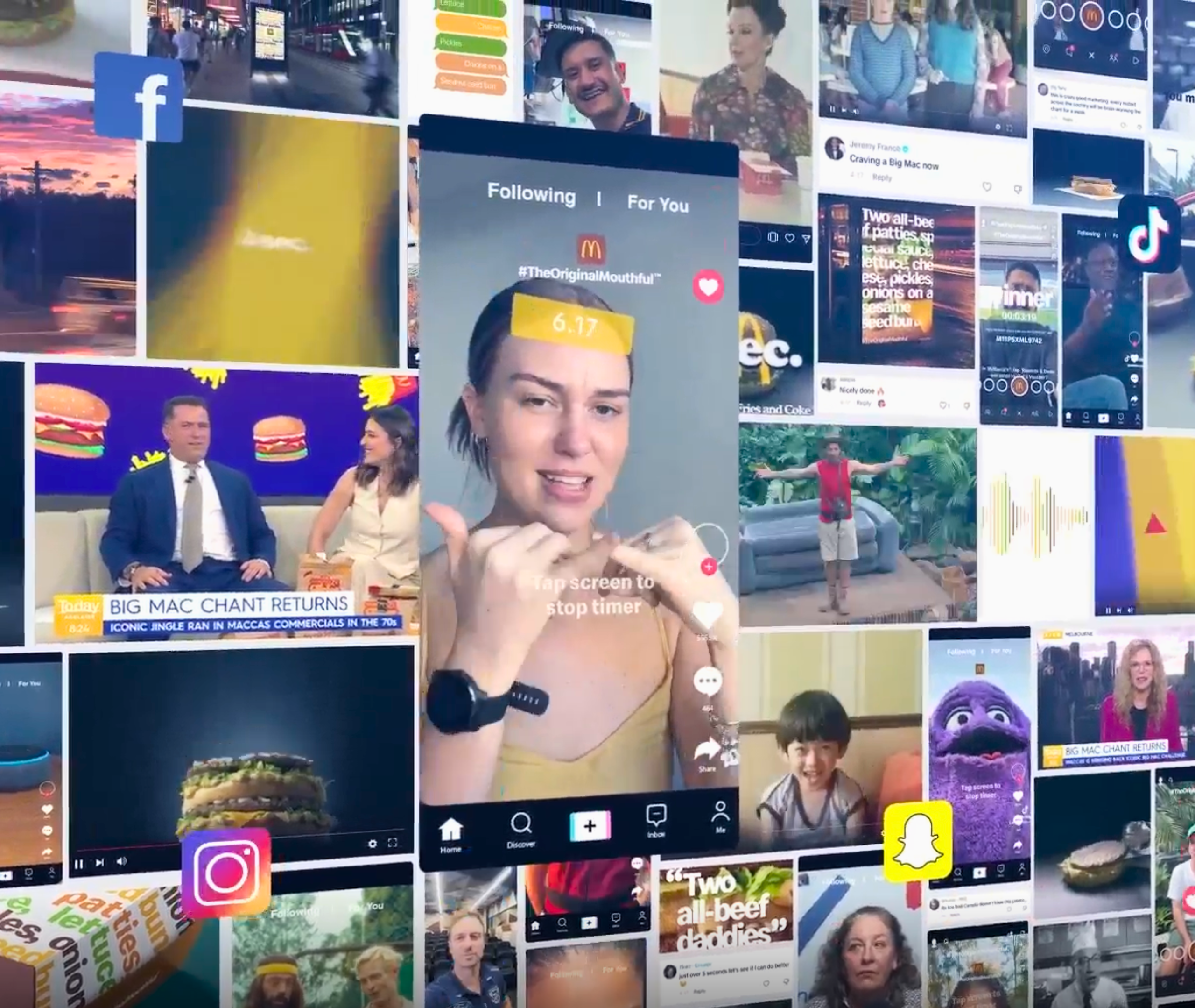 A snapshot of McDonalds campaign advertising board. In focus is a participant using AUSLAN for the competition entry.